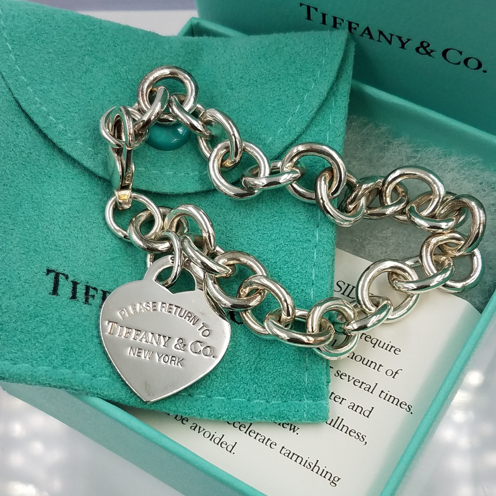 Tiffany Heart Tag Bracelet Sterling 925 Sz Medium